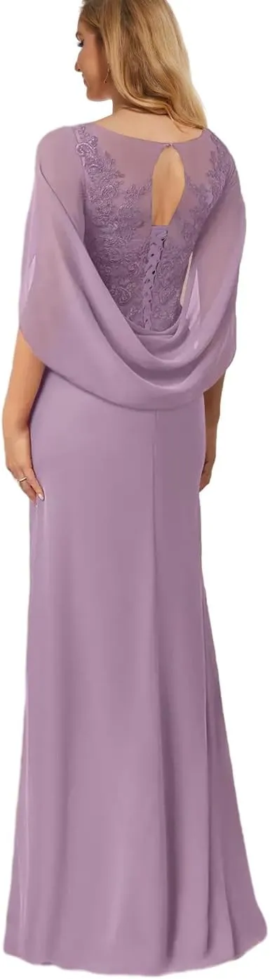 Lace Mother of The Bride Dresses with Sleeves Chiffon Long Formal Dress for Women Wedding Guest