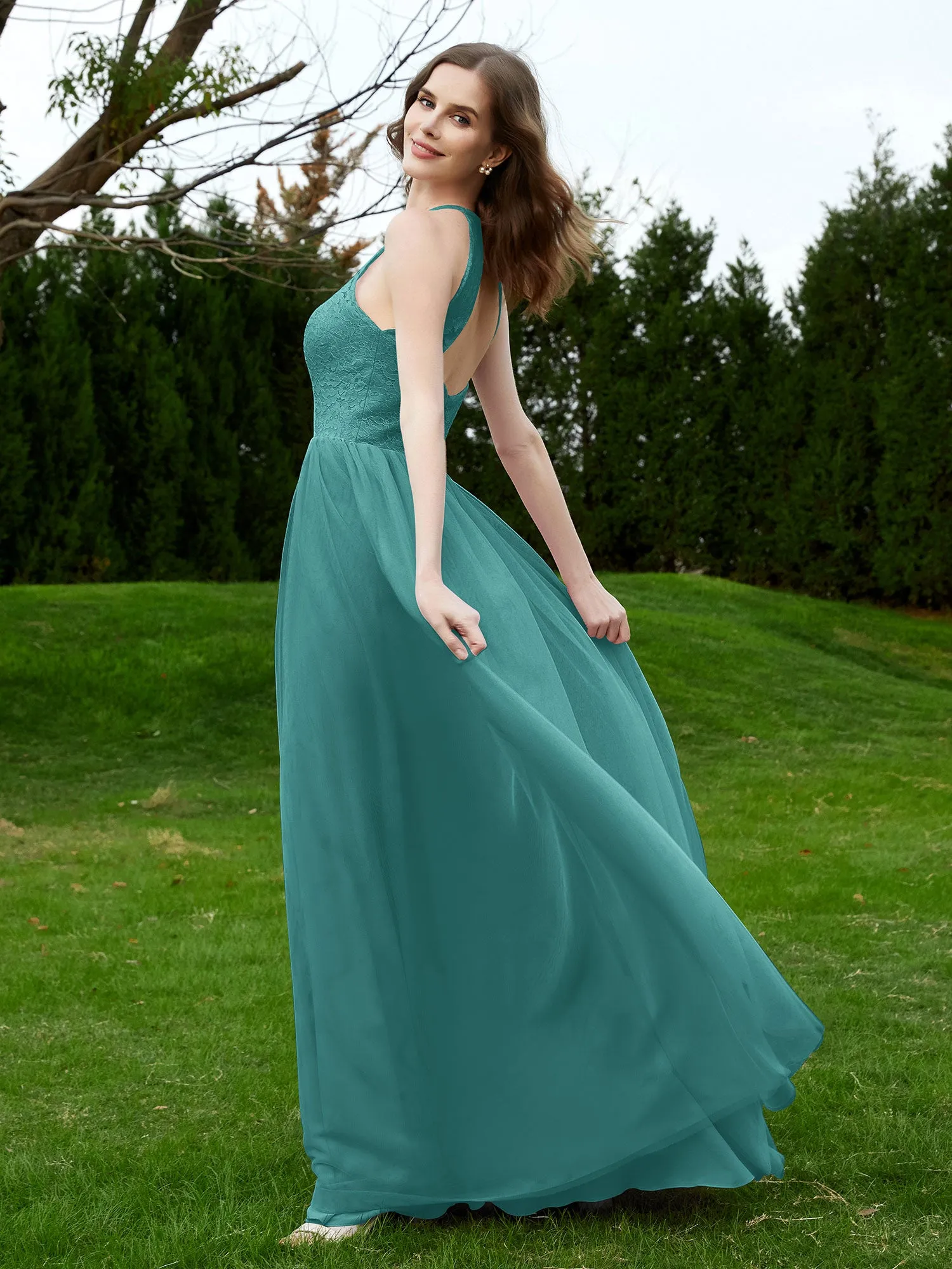 Lace Tulle Bridesmaid Gown Halter Neckline Jade Plus Size