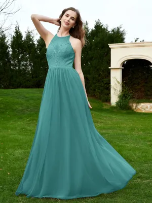 Lace Tulle Bridesmaid Gown Halter Neckline Jade Plus Size