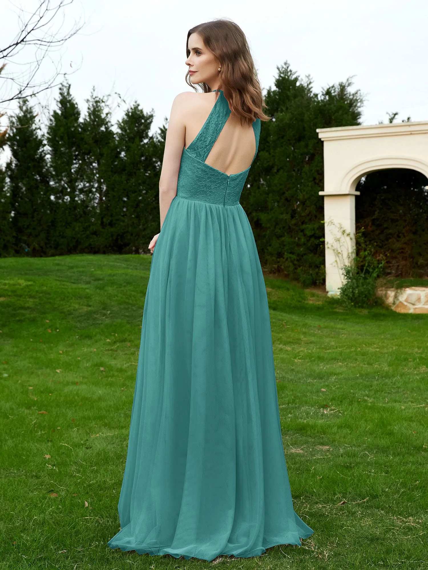Lace Tulle Bridesmaid Gown Halter Neckline Jade Plus Size