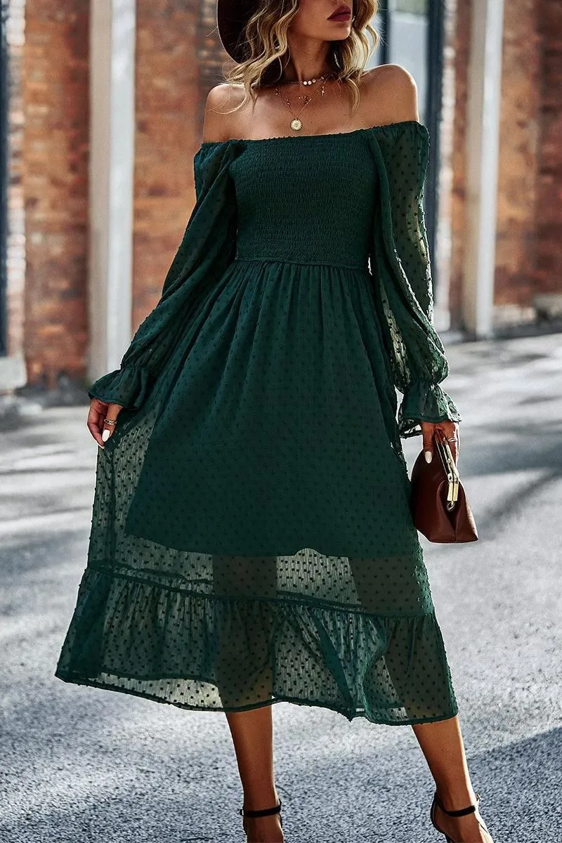LACED DOT DETAILED RUFFLE DRESS