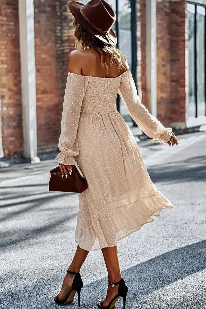 LACED DOT DETAILED RUFFLE DRESS
