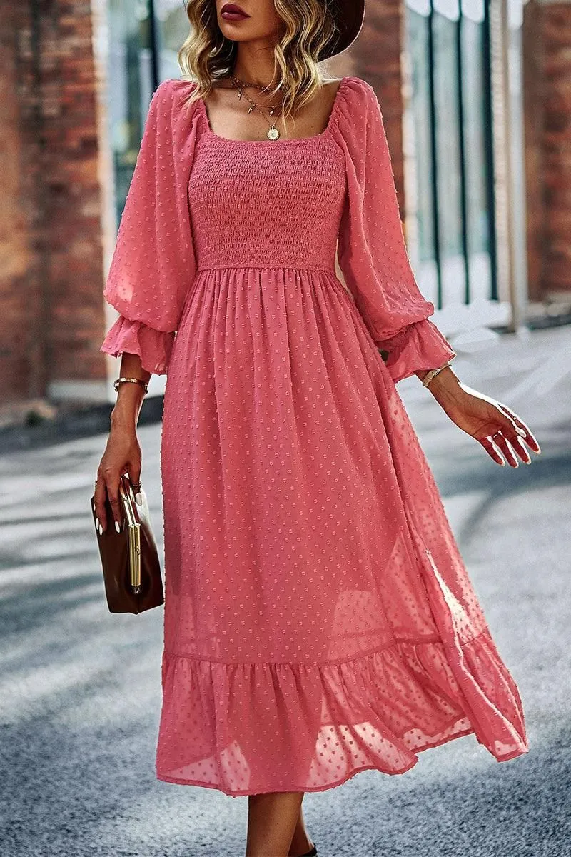 LACED DOT DETAILED RUFFLE DRESS
