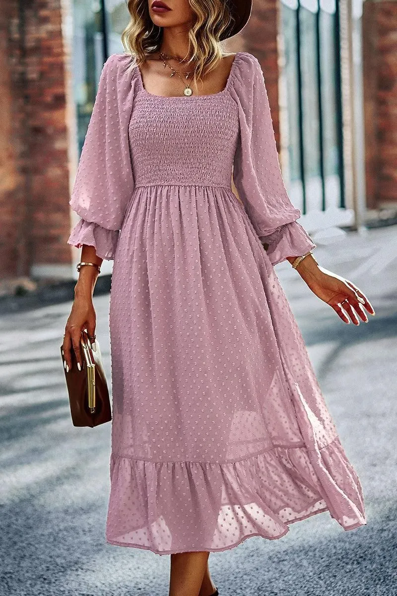 LACED DOT DETAILED RUFFLE DRESS