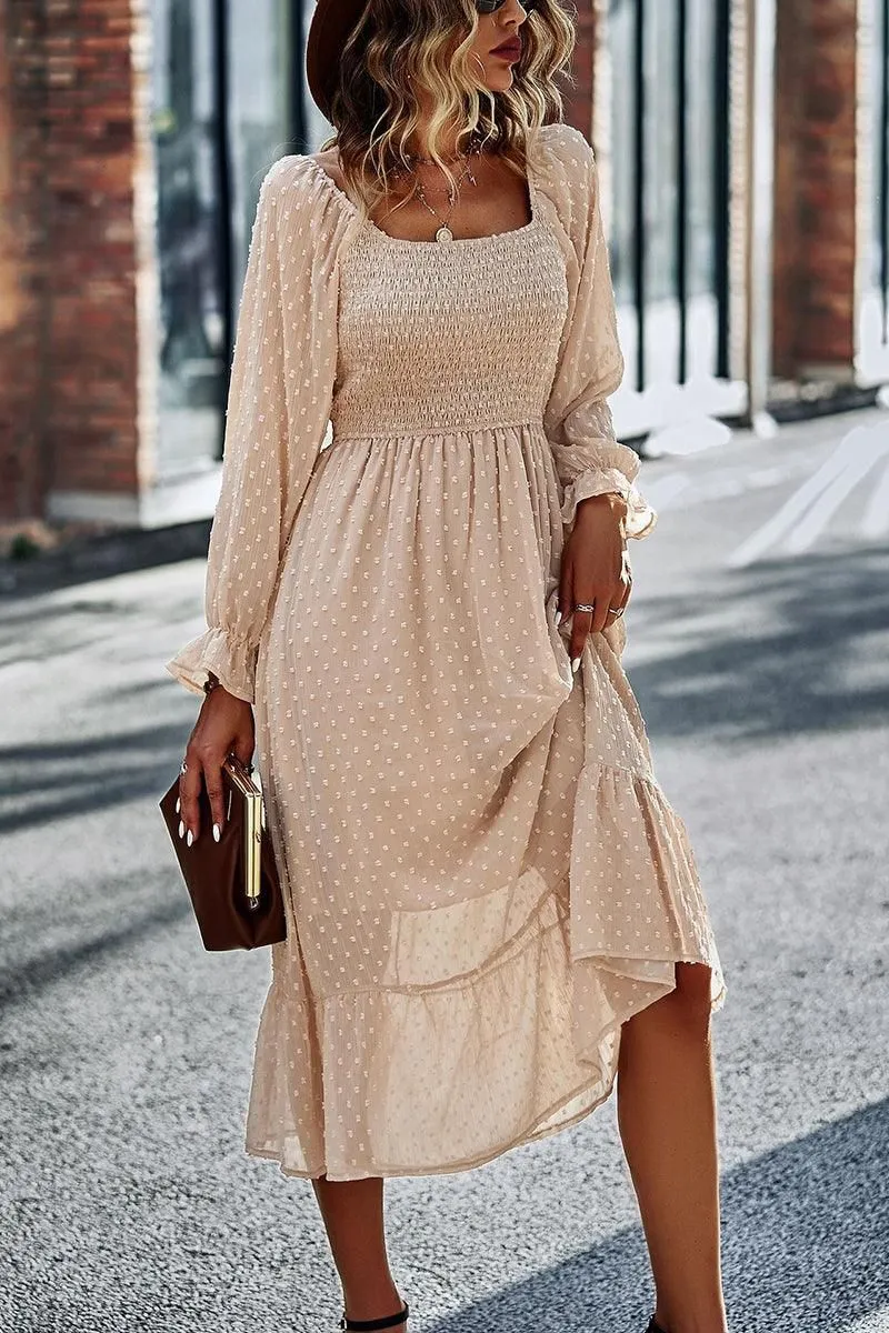 LACED DOT DETAILED RUFFLE DRESS