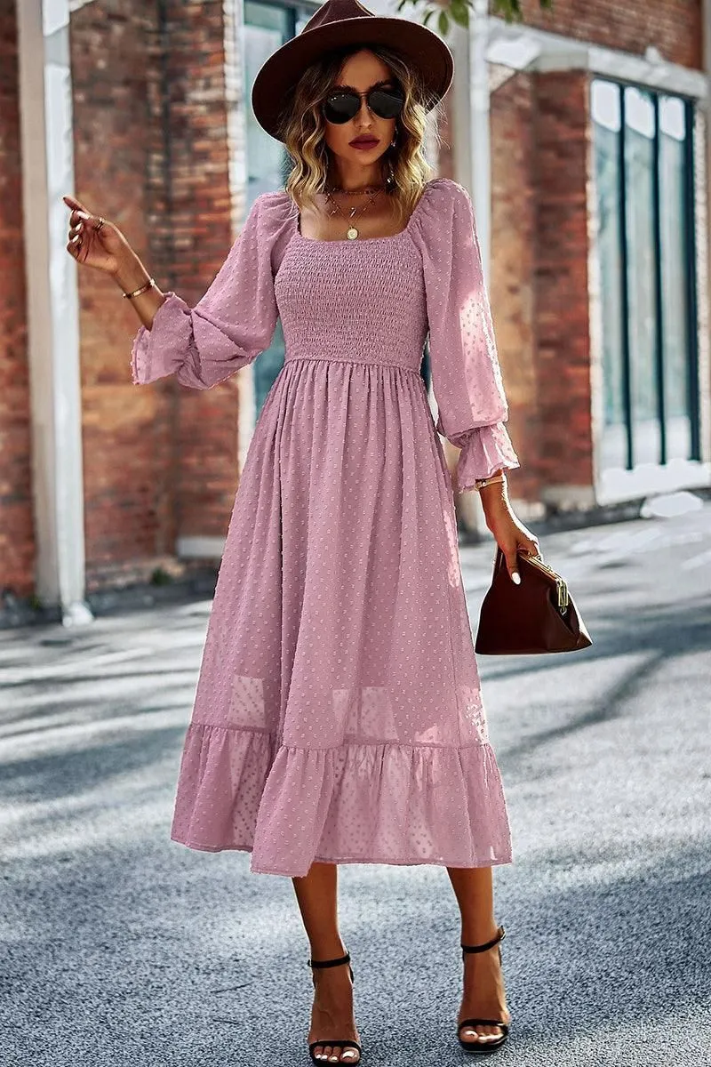LACED DOT DETAILED RUFFLE DRESS