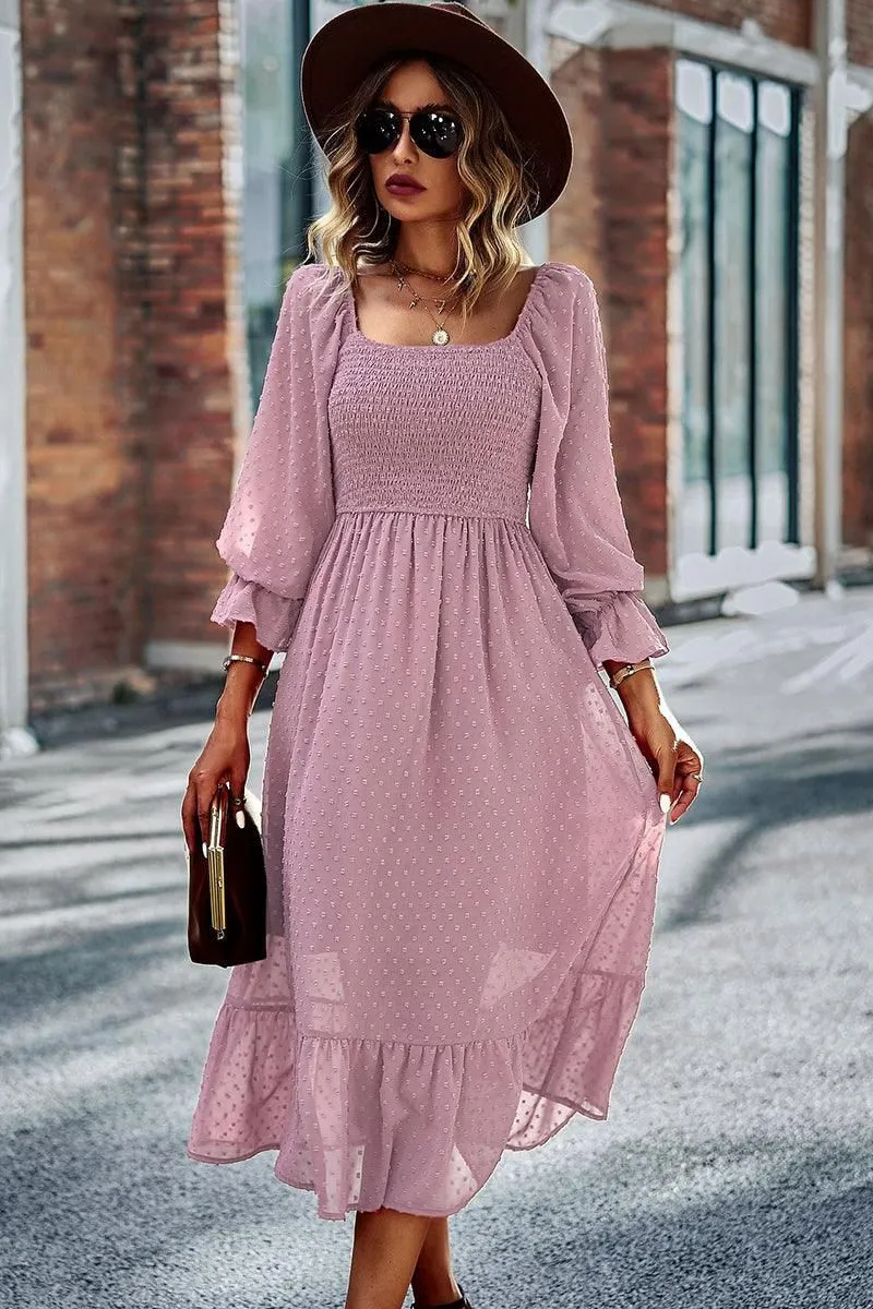 LACED DOT DETAILED RUFFLE DRESS