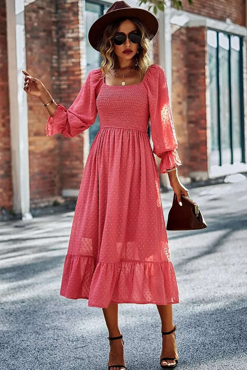 LACED DOT DETAILED RUFFLE DRESS