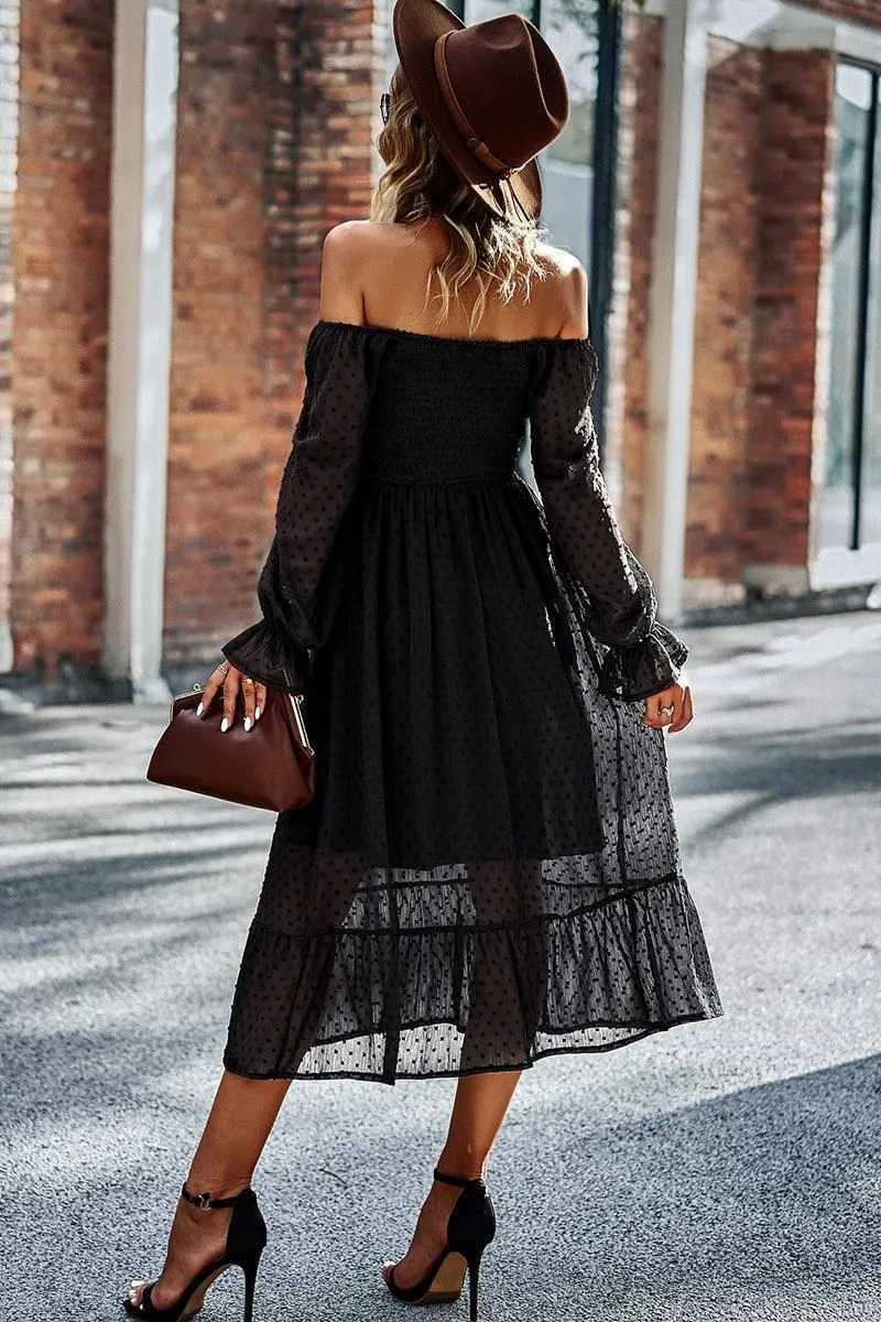 LACED DOT DETAILED RUFFLE DRESS
