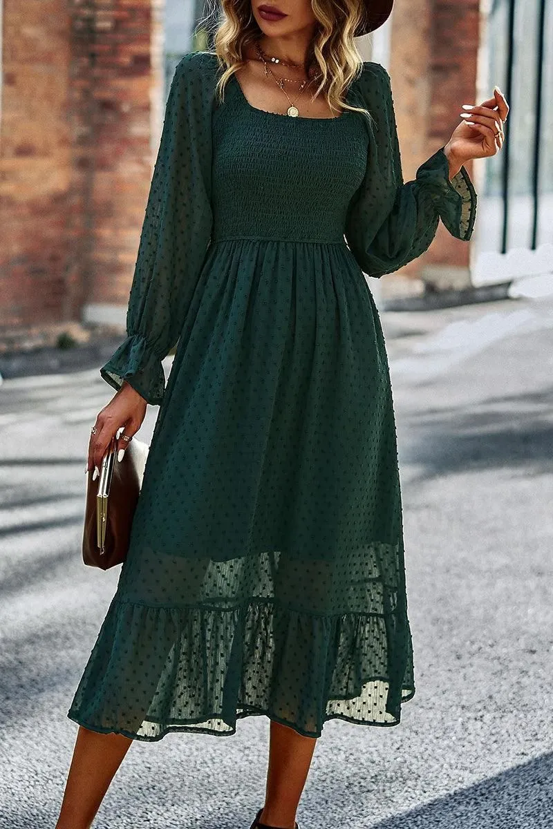 LACED DOT DETAILED RUFFLE DRESS
