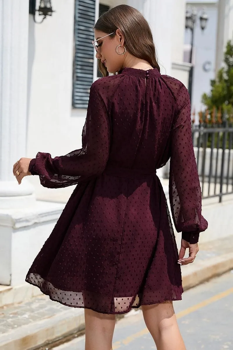 LACED DOT DETAILED WAIST TIE CASUAL DRESS