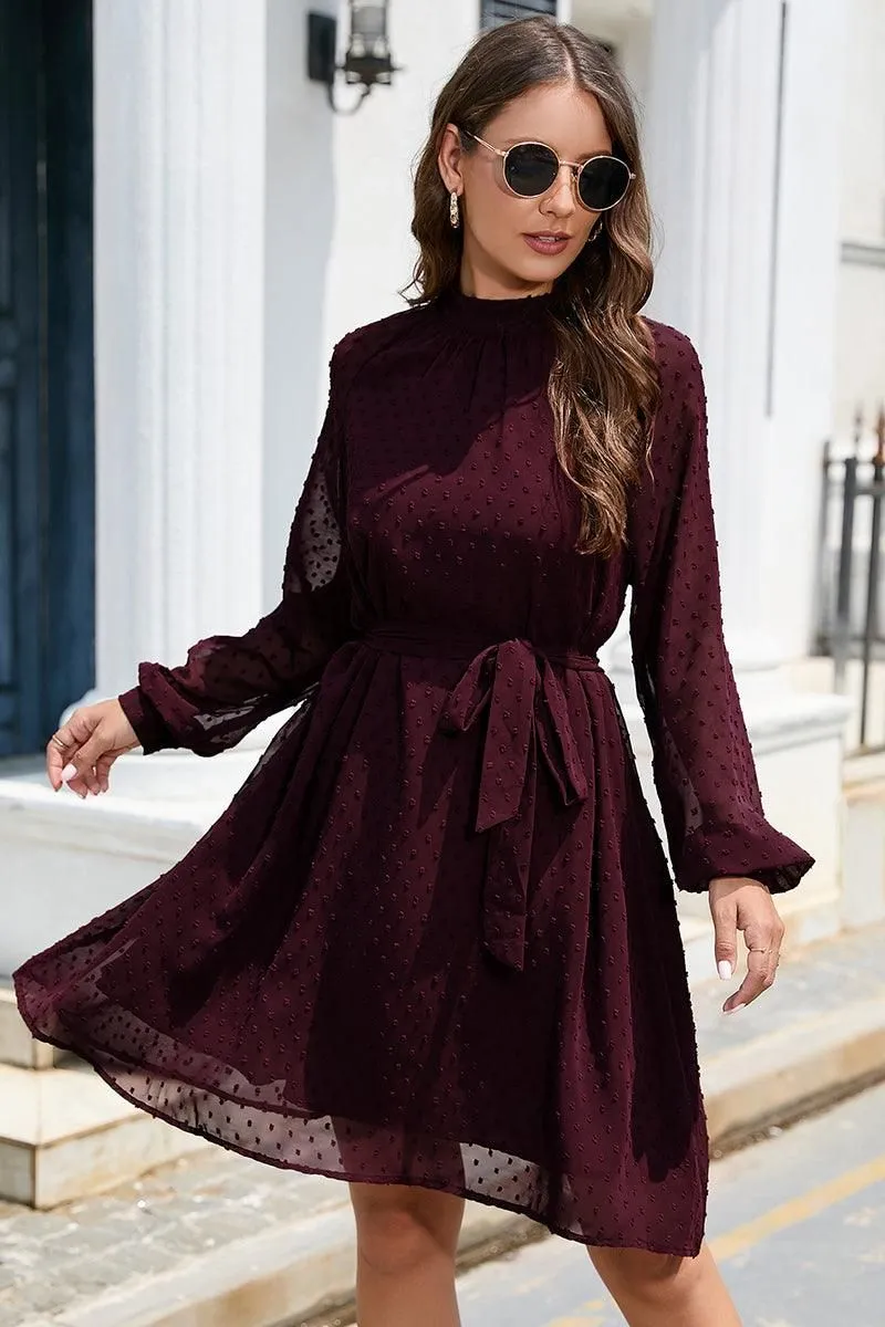 LACED DOT DETAILED WAIST TIE CASUAL DRESS