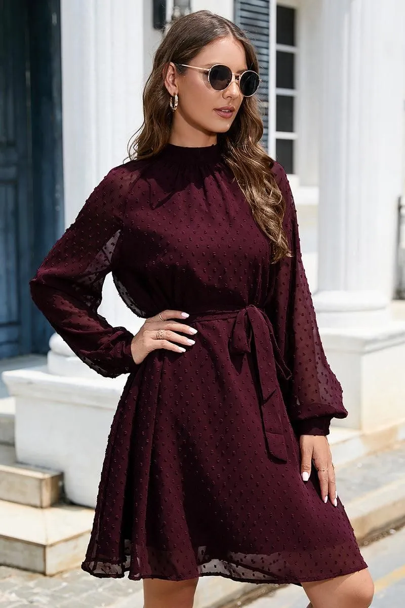 LACED DOT DETAILED WAIST TIE CASUAL DRESS