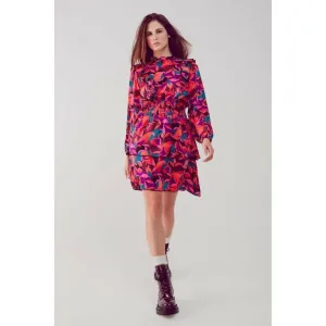 Layered Frill Mini Dress in Fucshia Floral