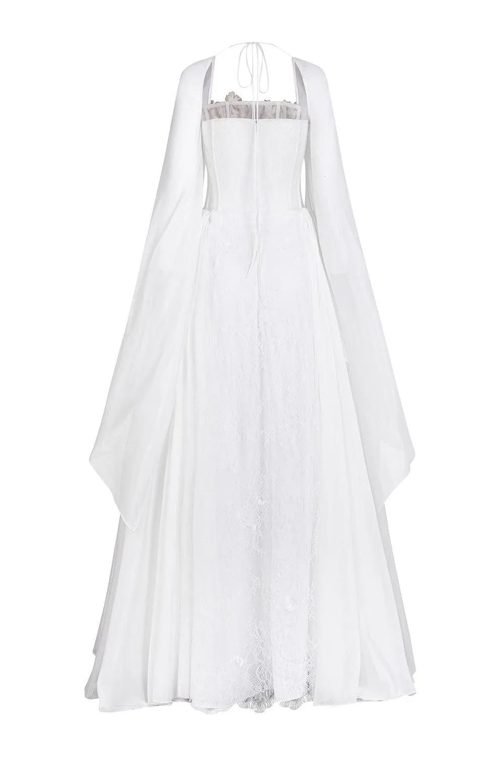 Le Blanc A-line Cape Sleeved Chiffon Maxi Dress