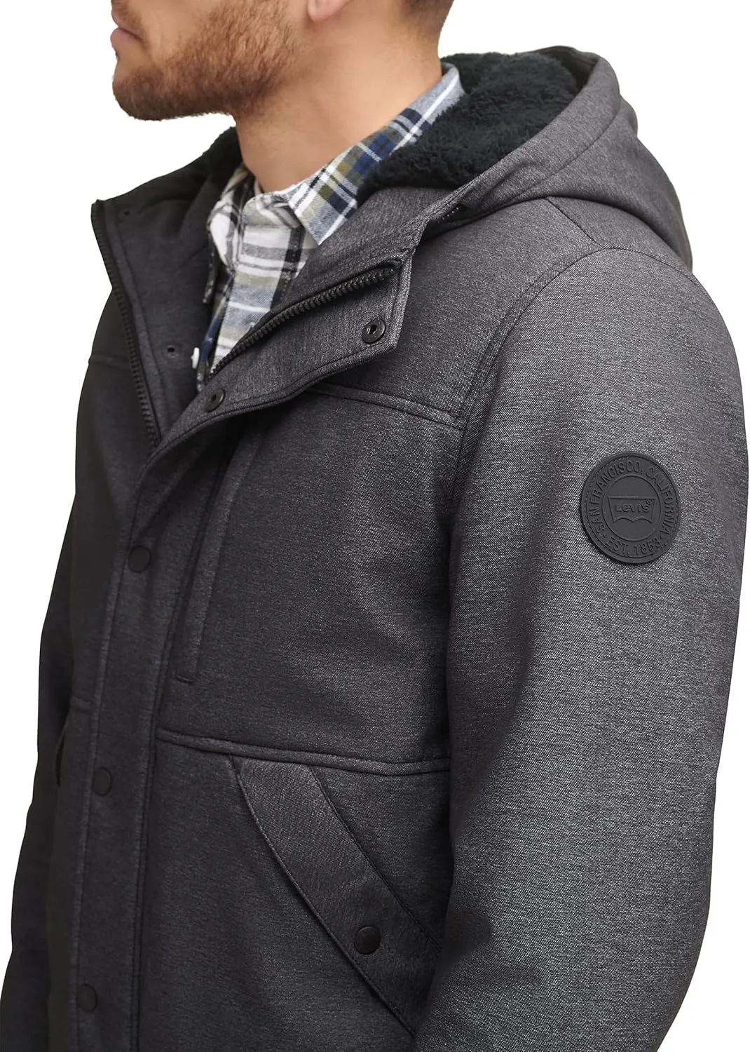 Levi's Men's Soft Shell Sherpa Lined Hooded Bomber Jacket