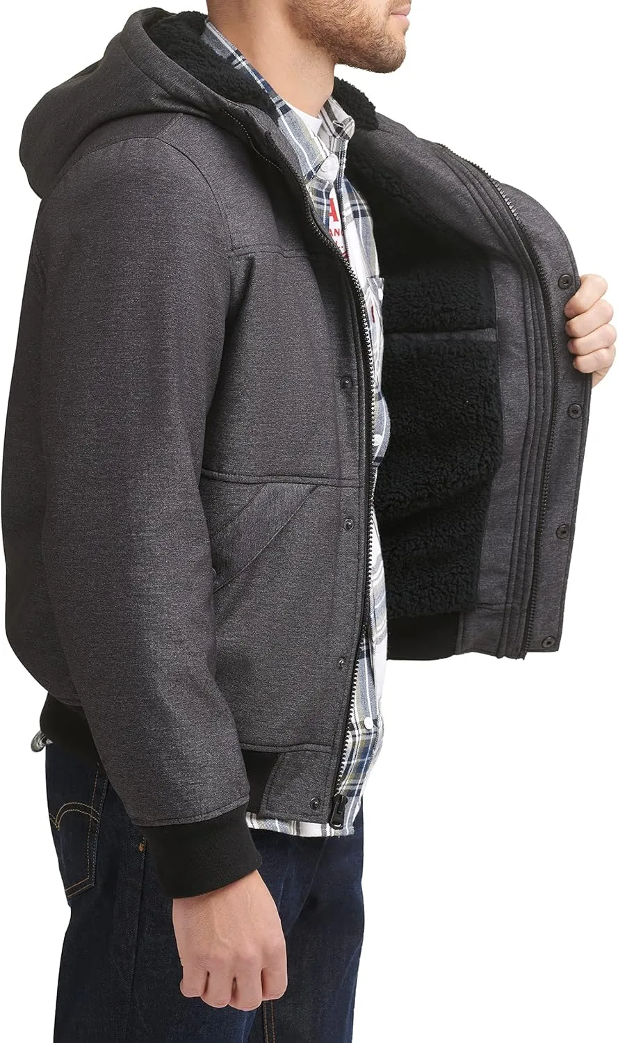 Levi's Men's Soft Shell Sherpa Lined Hooded Bomber Jacket