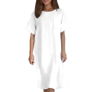 Linen Dress for Women Summer 2025 Scoop Neck Short Sleeve Mini Dress Casual Beach Vacation Sundresses with Pocket