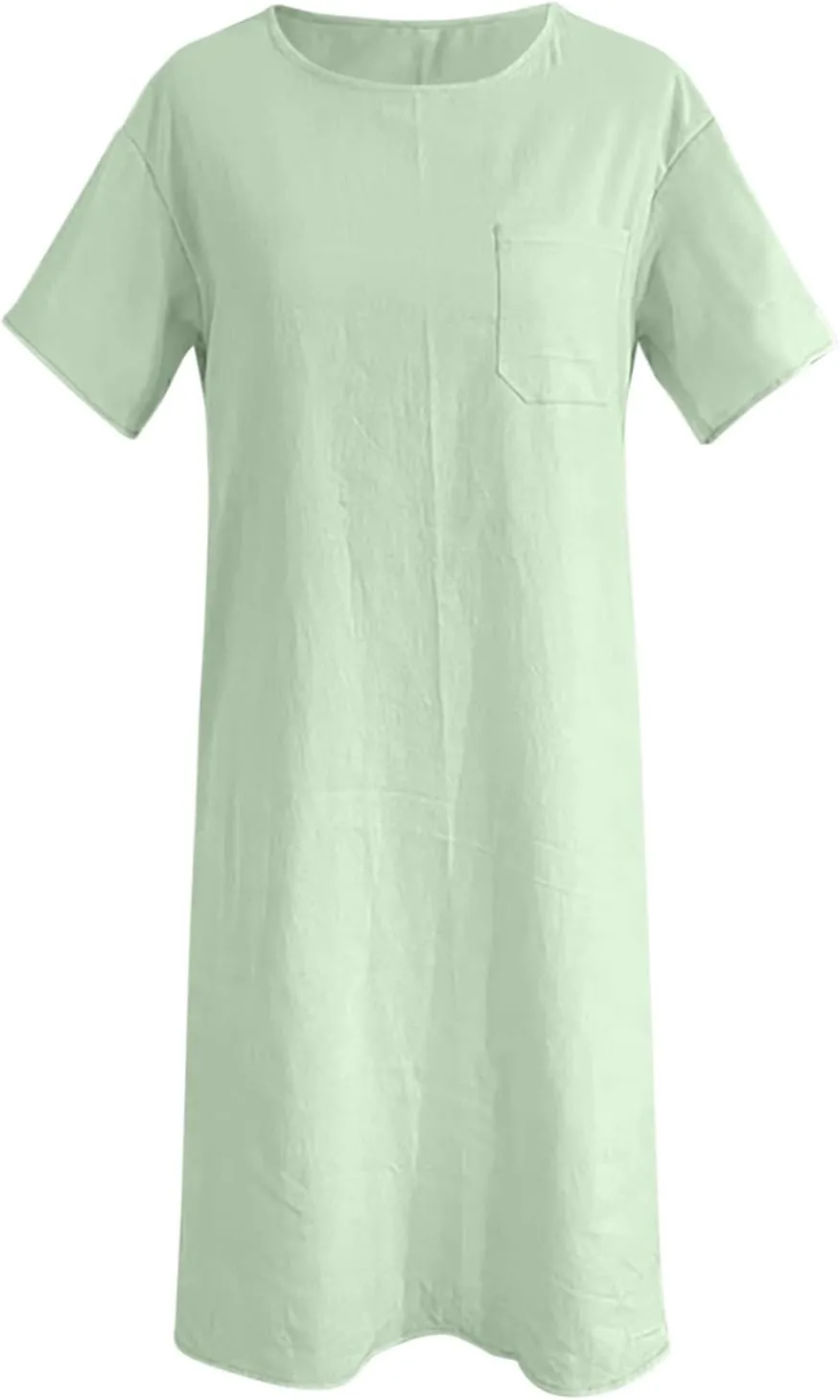 Linen Dress for Women Summer 2025 Scoop Neck Short Sleeve Mini Dress Casual Beach Vacation Sundresses with Pocket