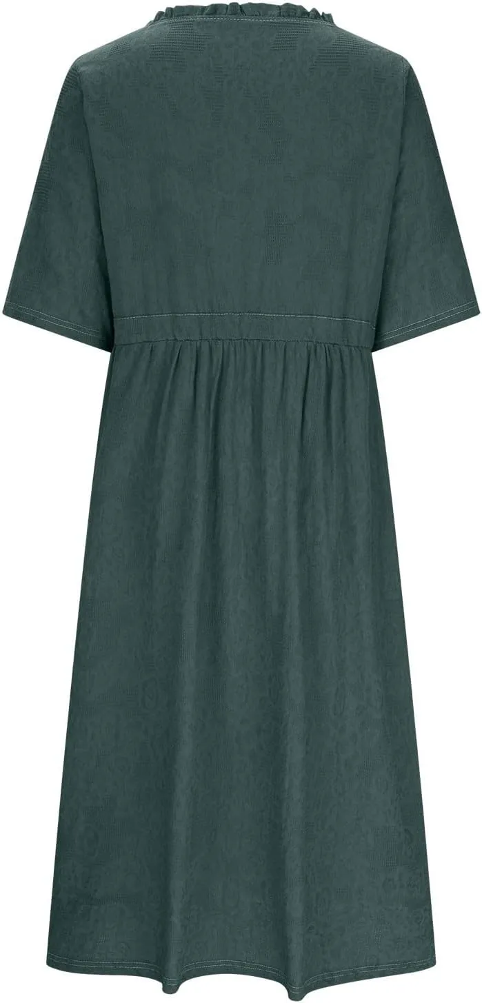 Linen Dresses for Women 2025 Summer Long Maxi Dress Short Sleeve Button Down Tshirt Sundresses Boho Beach Outfits