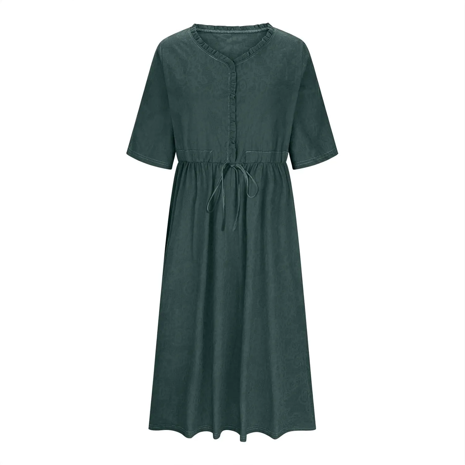 Linen Dresses for Women 2025 Summer Long Maxi Dress Short Sleeve Button Down Tshirt Sundresses Boho Beach Outfits