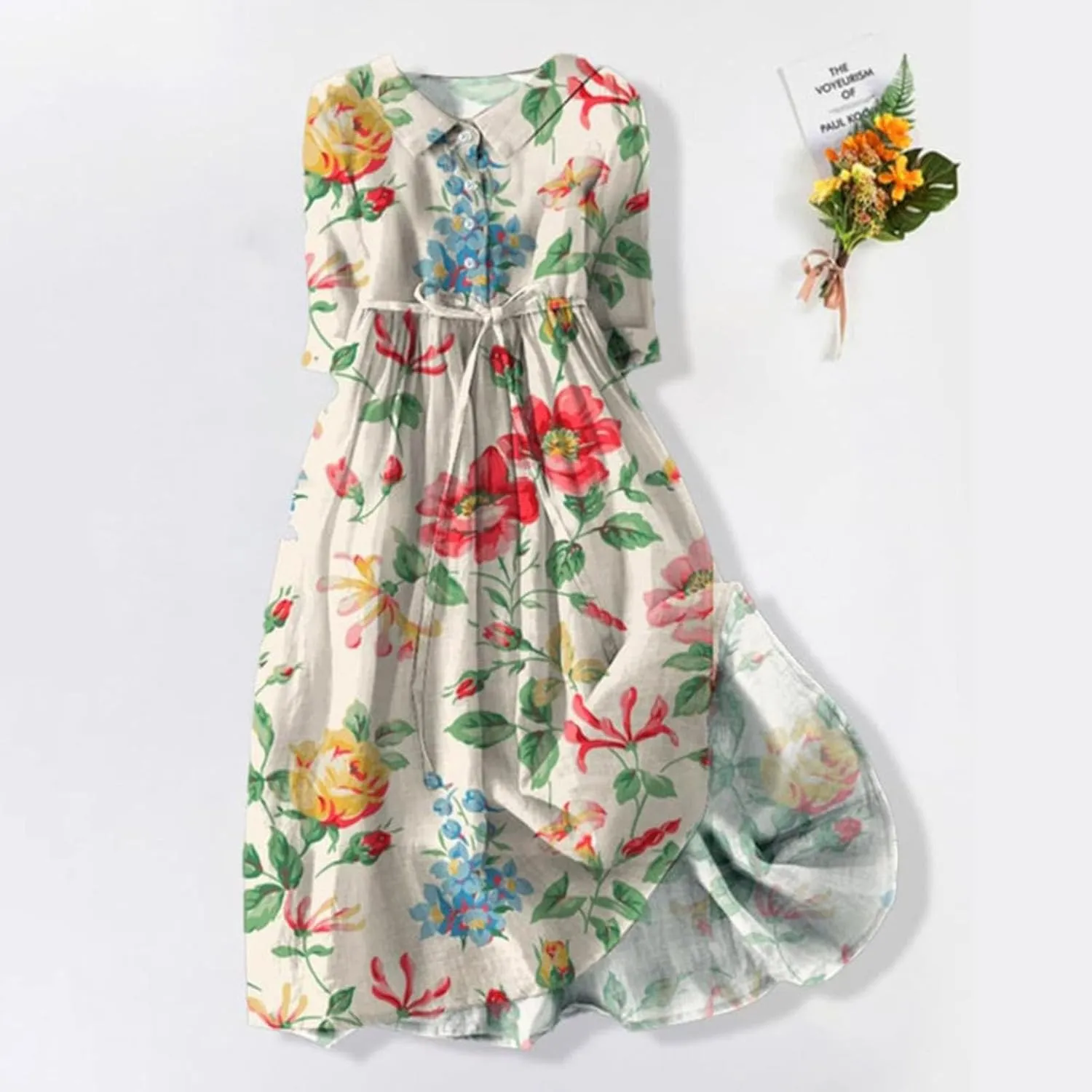 Linen Dresses Women 2025 Plus Size Floral Maxi Dress Short Sleeve Button Down t-Shirt Dress Swing Beach Sundresses