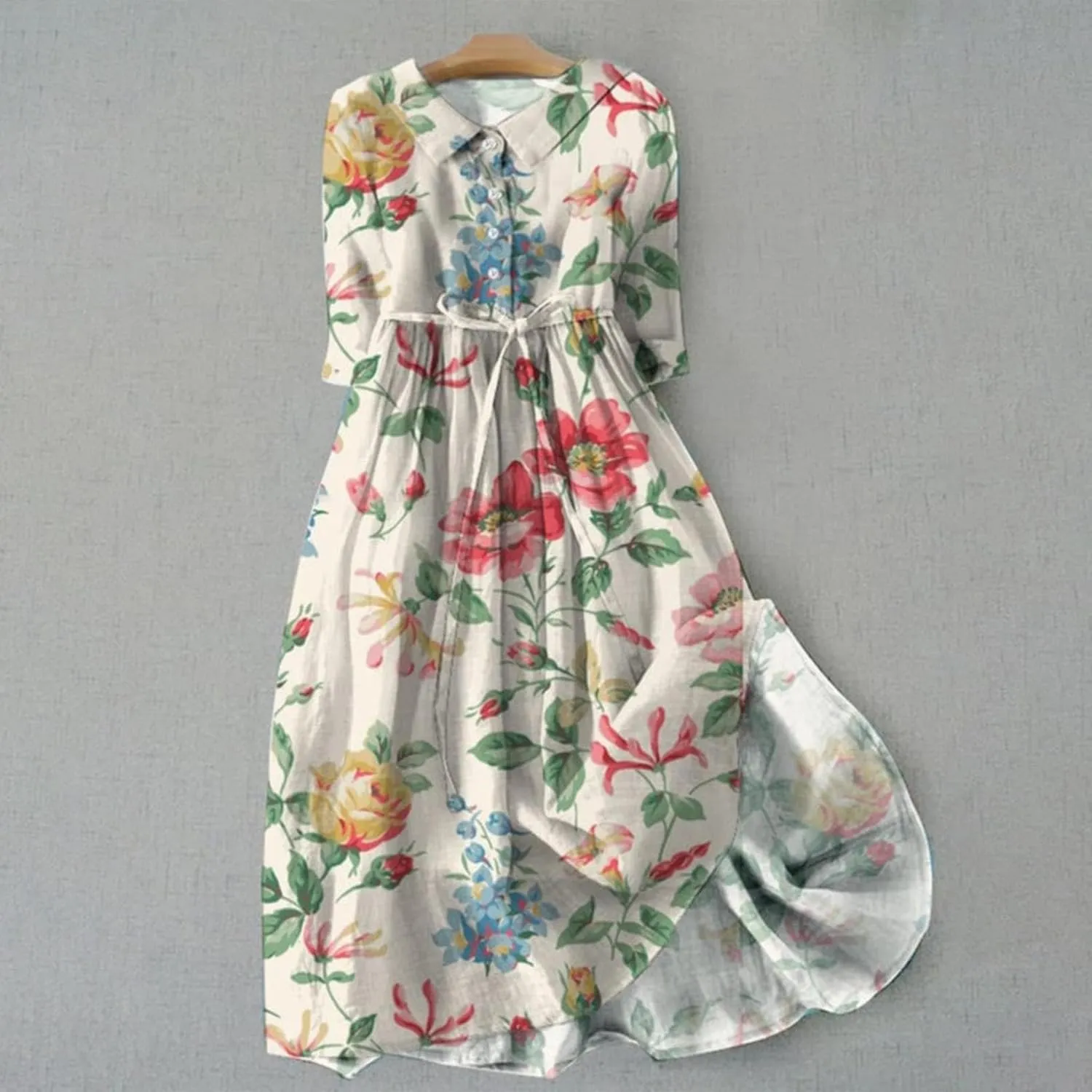 Linen Dresses Women 2025 Plus Size Floral Maxi Dress Short Sleeve Button Down t-Shirt Dress Swing Beach Sundresses