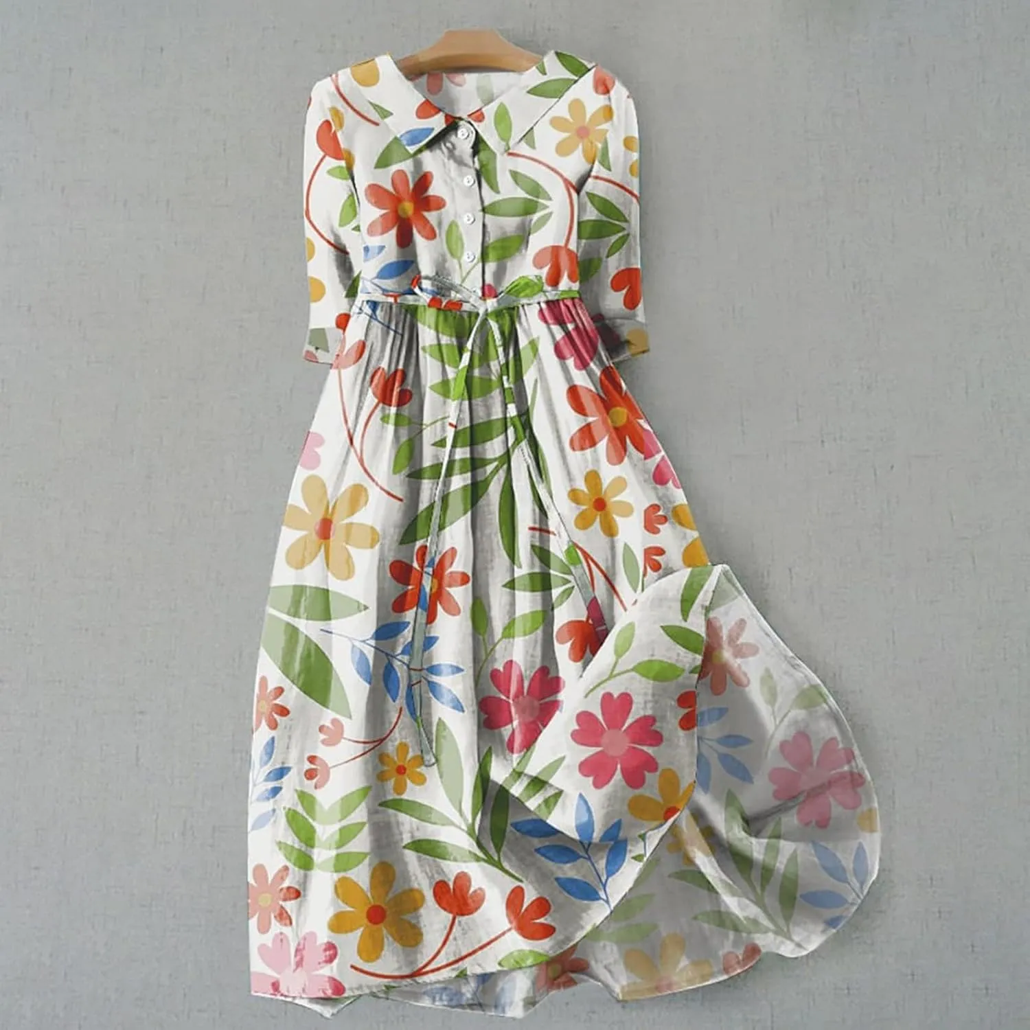 Linen Dresses Women 2025 Plus Size Floral Maxi Dress Short Sleeve Button Down t-Shirt Dress Swing Beach Sundresses