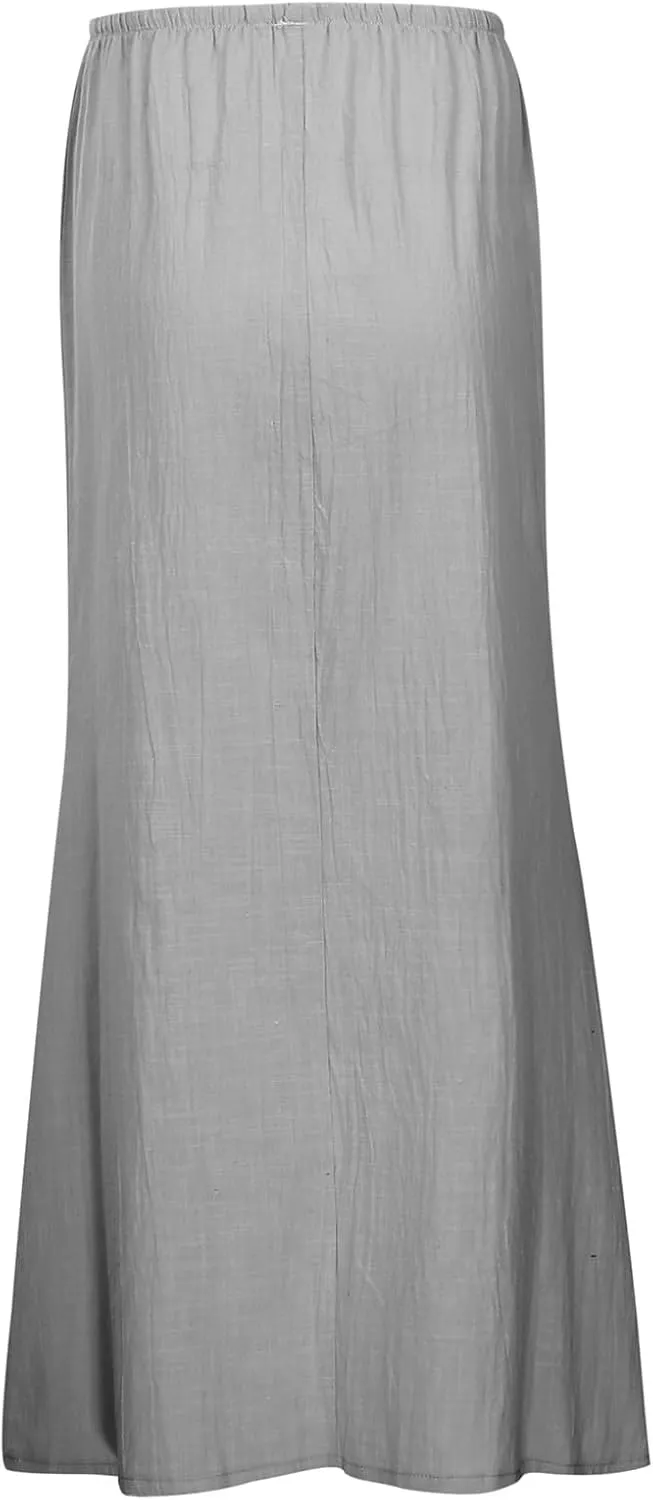 Linen Maxi Skirts for Women Summer Drawstring Waist A Line Skirts Cute Vacation Boho Beach Long Flowy Skirts