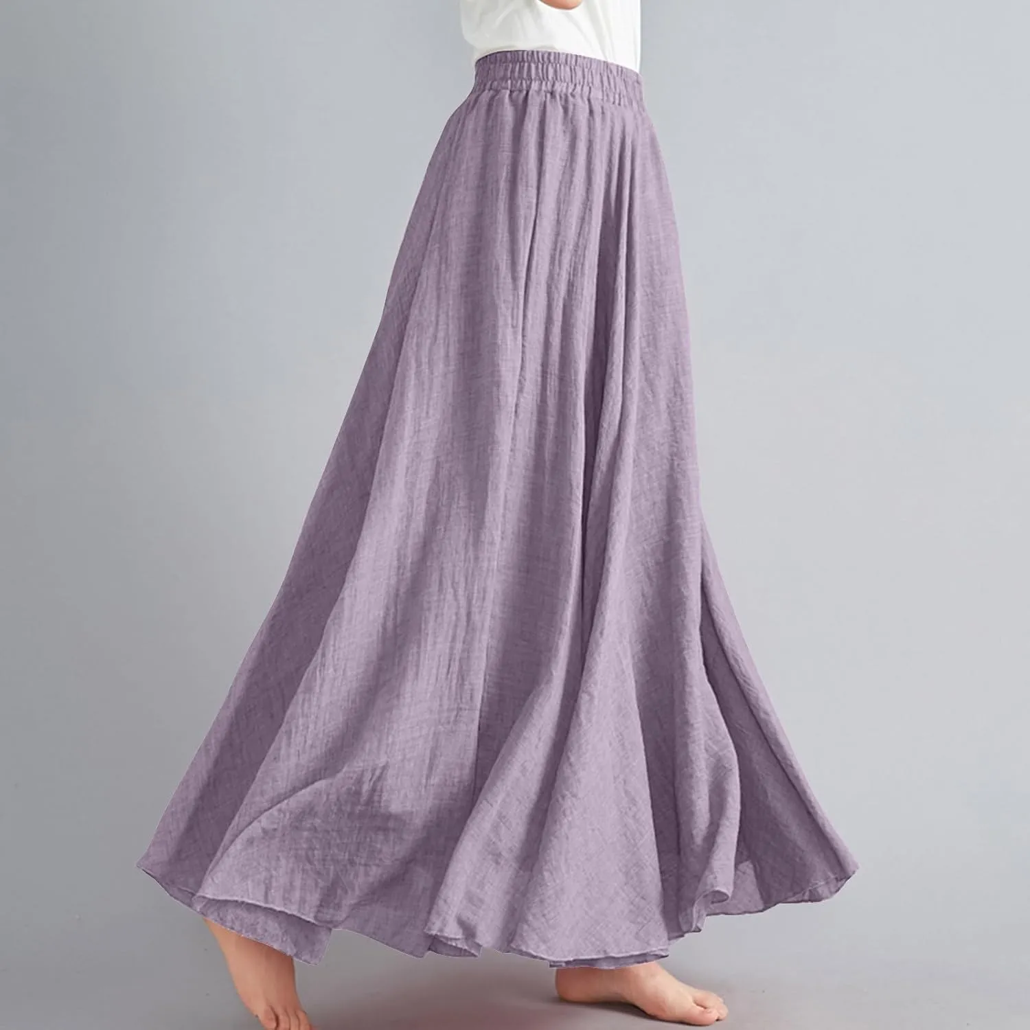 Linen Skirts for Women Boho Maxi Skirt Flowy Beach Skirts Summer Long Skirt Elastic Skirts High Waist Long Skirt