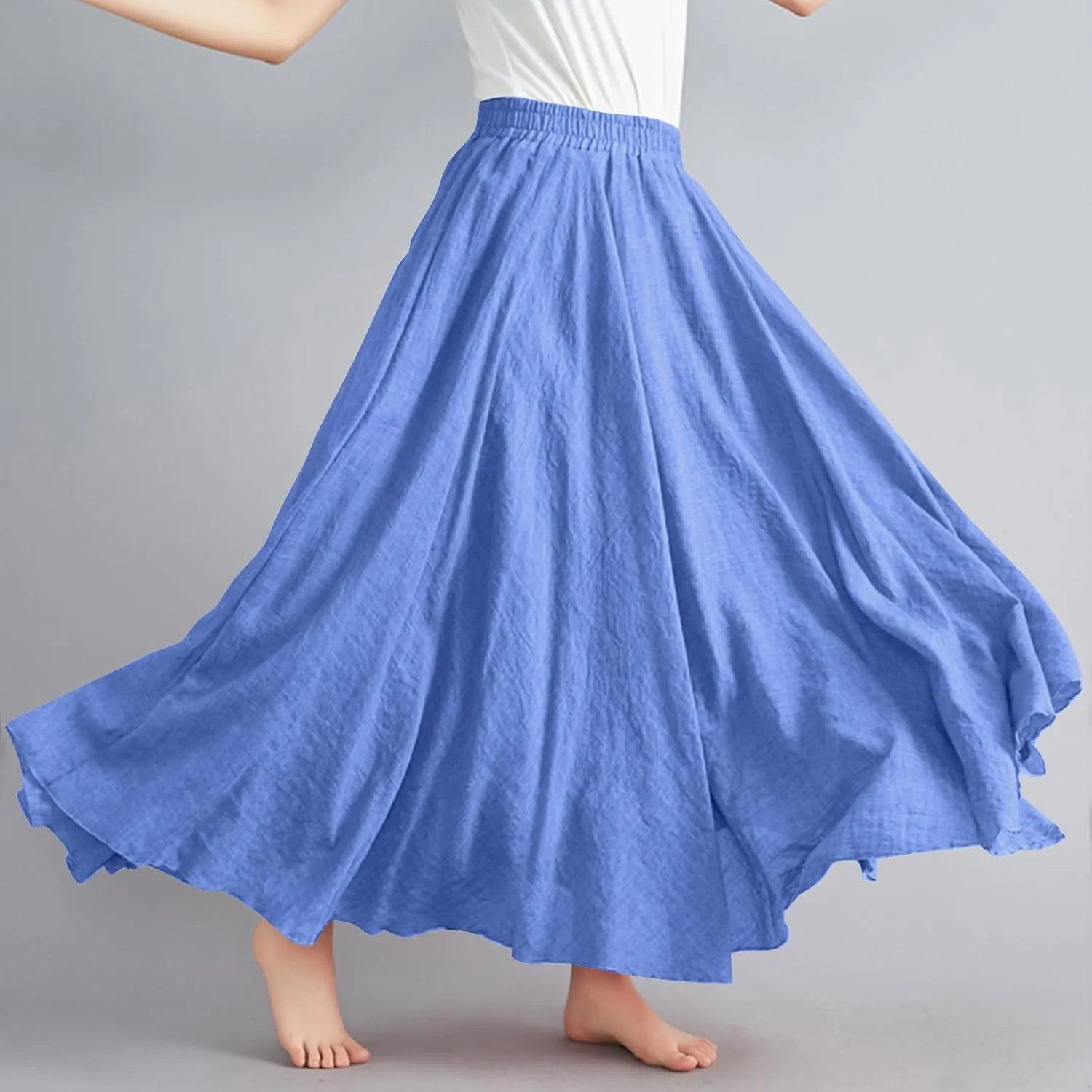 Linen Skirts for Women Boho Maxi Skirt Flowy Beach Skirts Summer Long Skirt Elastic Skirts High Waist Long Skirt