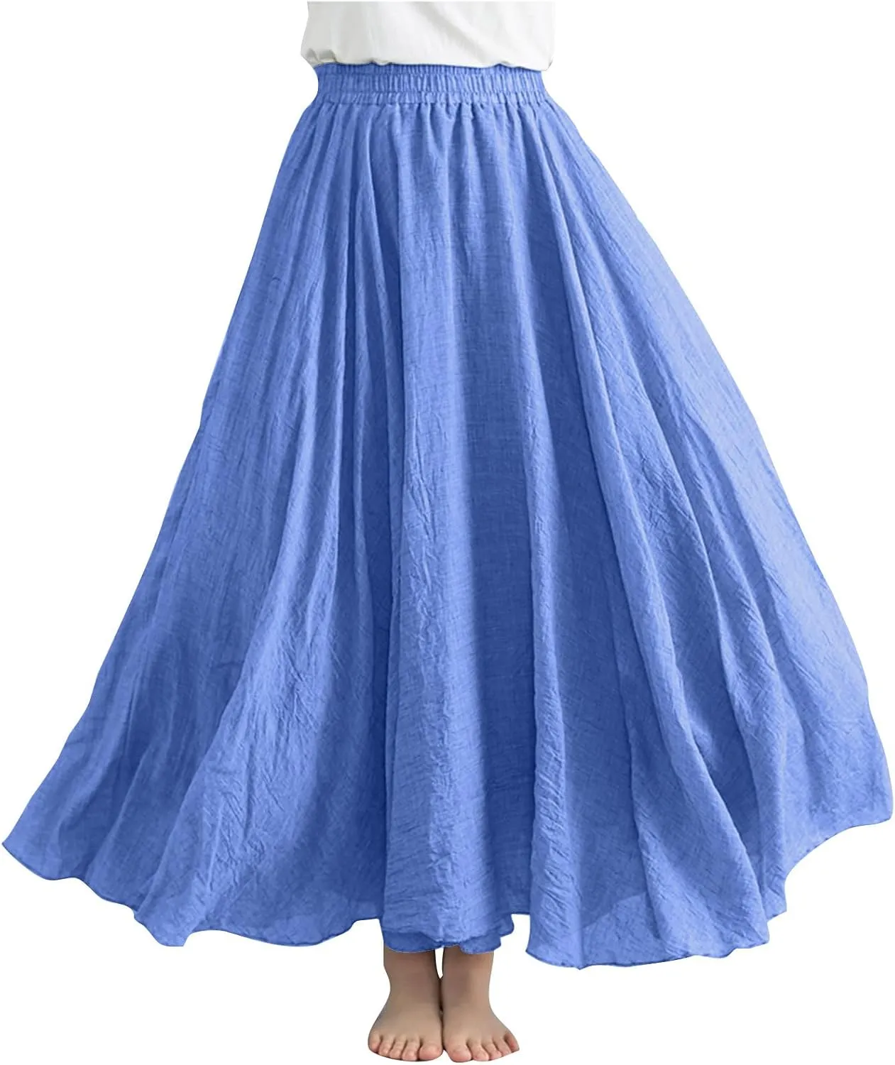 Linen Skirts for Women Boho Maxi Skirt Flowy Beach Skirts Summer Long Skirt Elastic Skirts High Waist Long Skirt