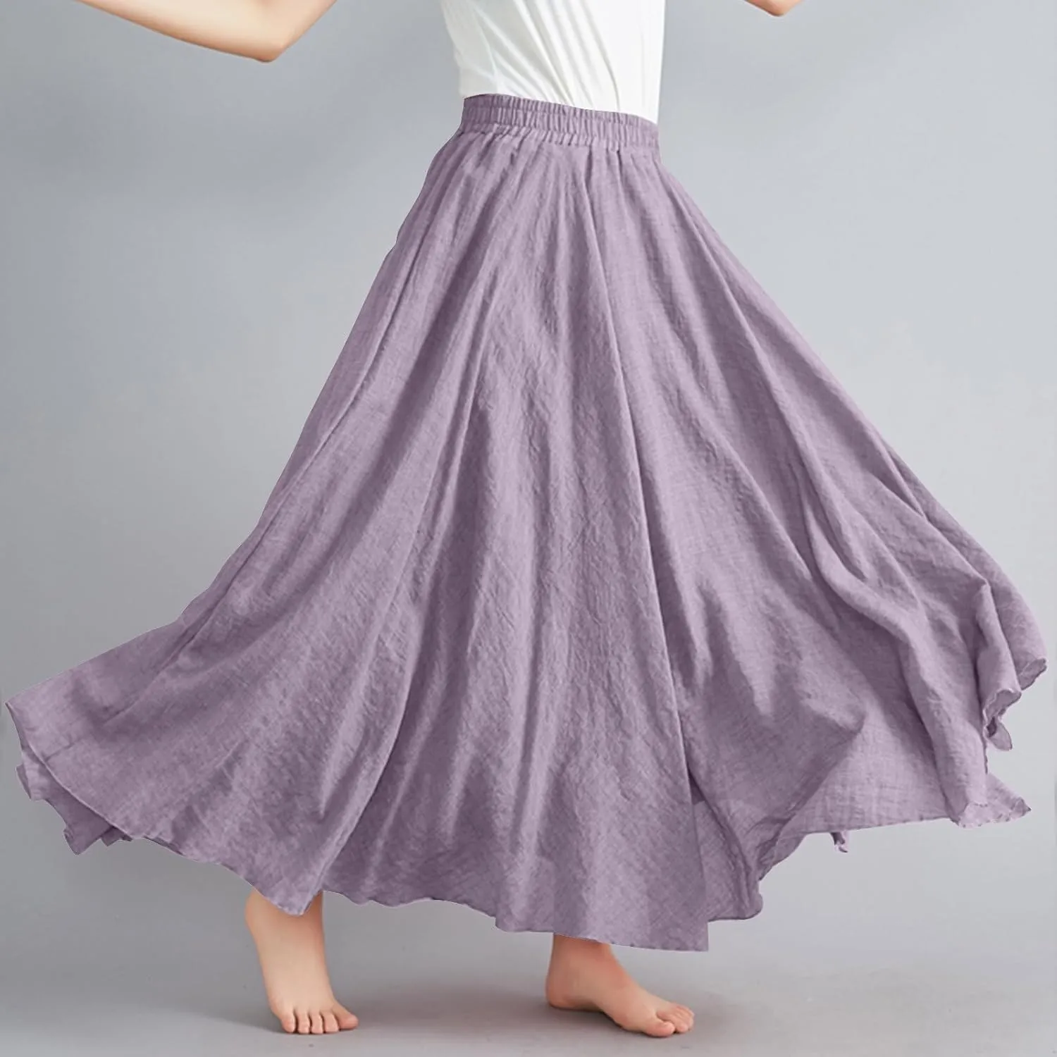 Linen Skirts for Women Boho Maxi Skirt Flowy Beach Skirts Summer Long Skirt Elastic Skirts High Waist Long Skirt