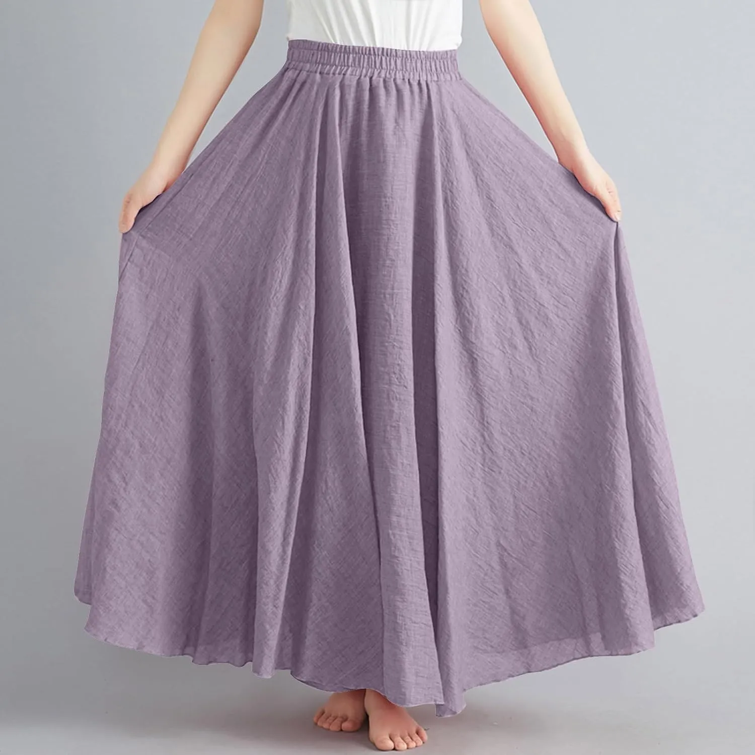 Linen Skirts for Women Boho Maxi Skirt Flowy Beach Skirts Summer Long Skirt Elastic Skirts High Waist Long Skirt