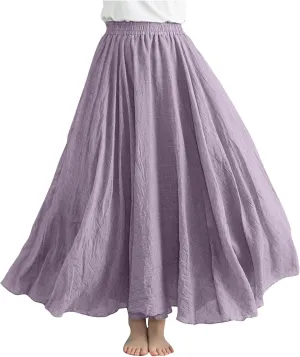 Linen Skirts for Women Boho Maxi Skirt Flowy Beach Skirts Summer Long Skirt Elastic Skirts High Waist Long Skirt