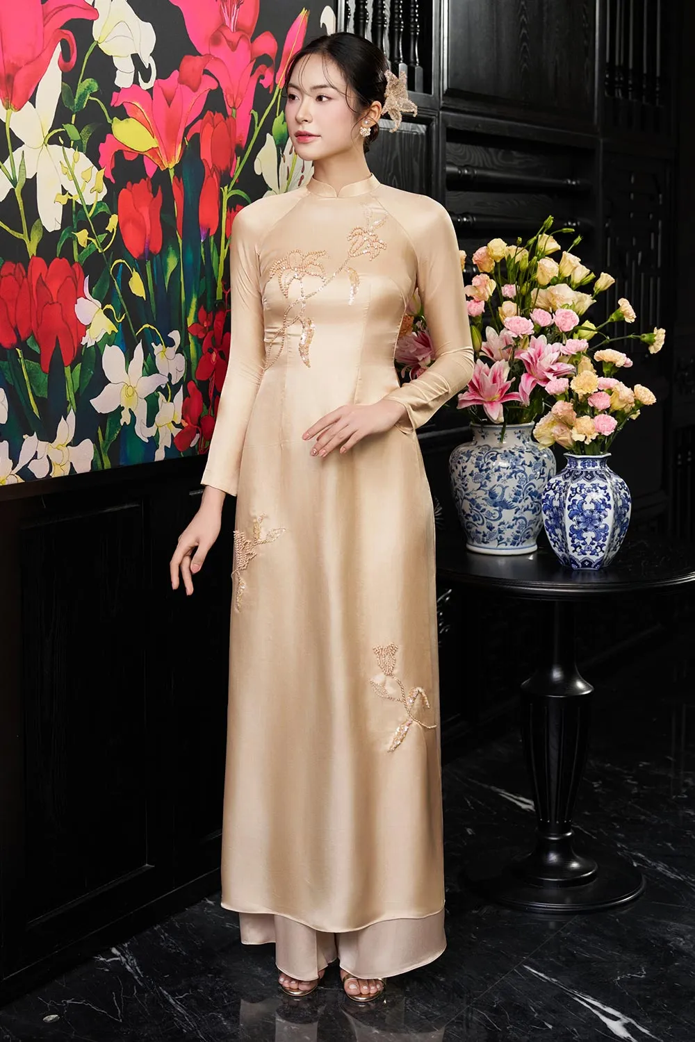 Livia A-line Mandarin Neck Silk Ankle Length Ao Dai