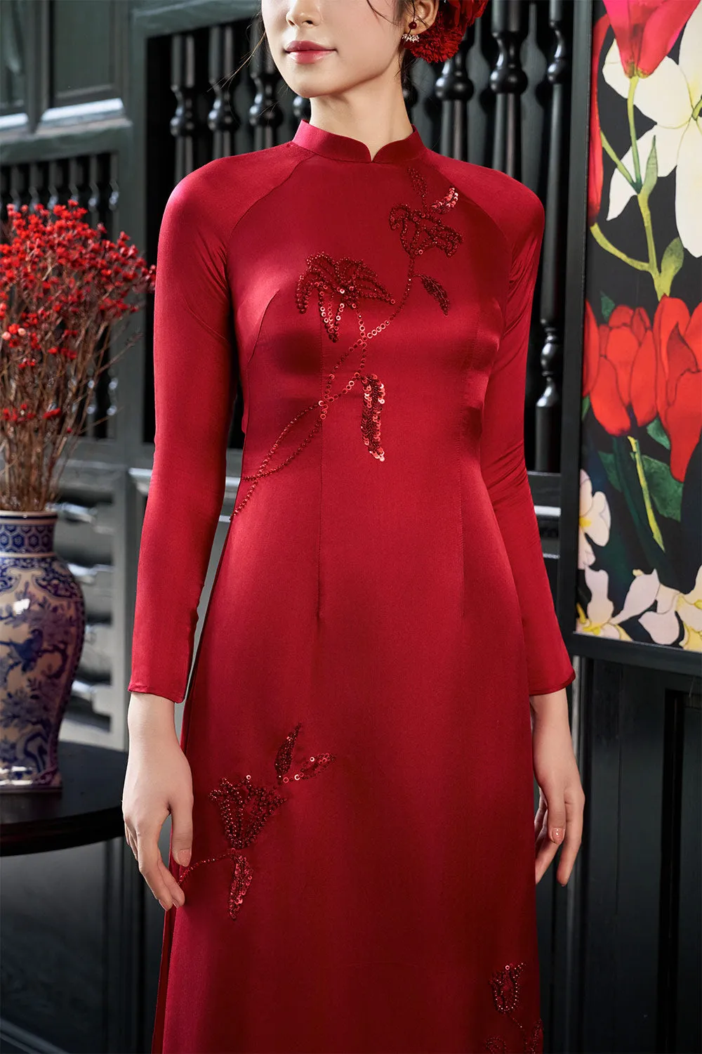 Livia A-line Mandarin Neck Silk Ankle Length Ao Dai