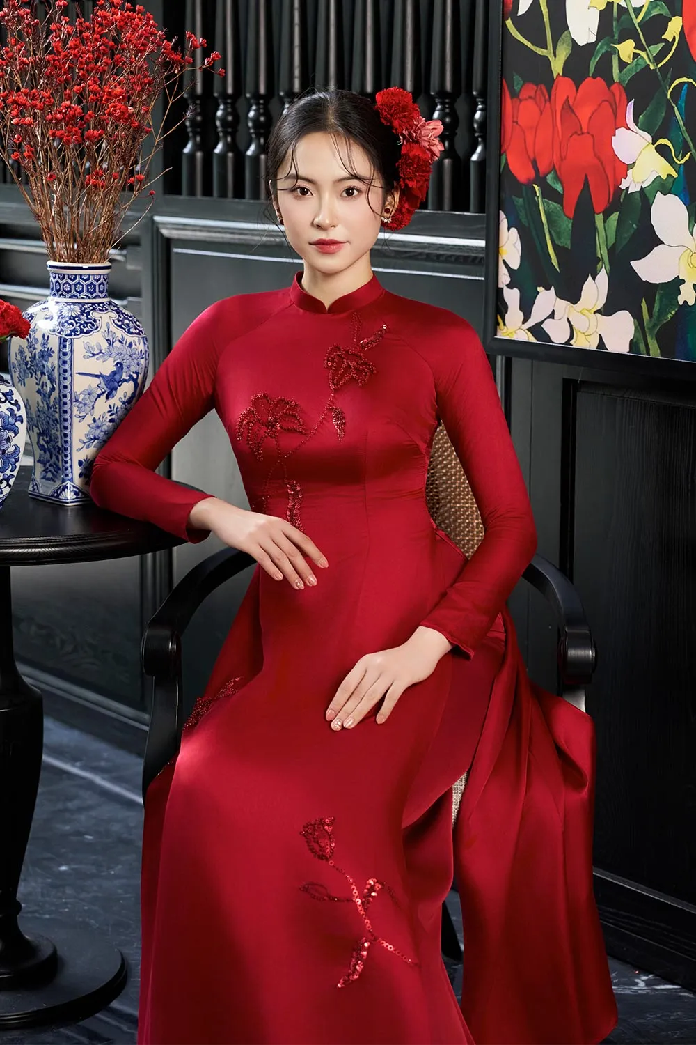 Livia A-line Mandarin Neck Silk Ankle Length Ao Dai