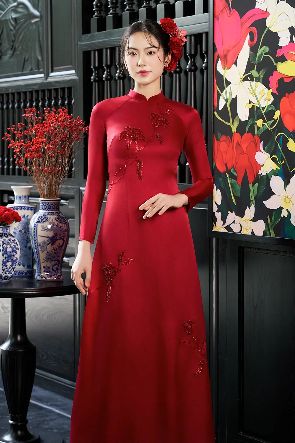 Livia A-line Mandarin Neck Silk Ankle Length Ao Dai
