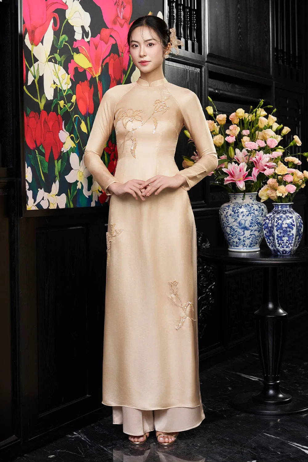 Livia A-line Mandarin Neck Silk Ankle Length Ao Dai