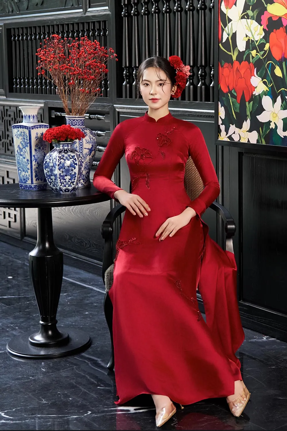 Livia A-line Mandarin Neck Silk Ankle Length Ao Dai