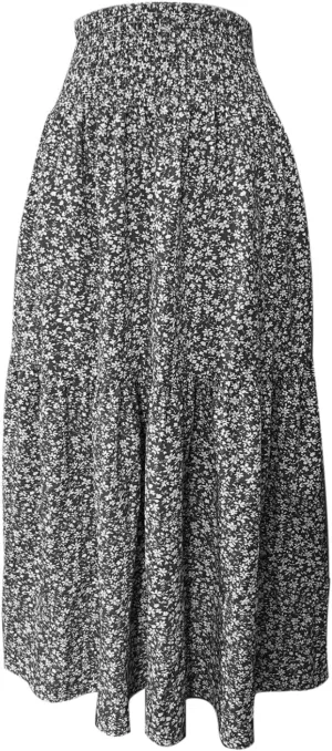 Long Flowy Skirts for Women Smocked High Waisted Floral Maxi Skirt with Pockets Boho Ruffle Tiered Beach A Line Skirt