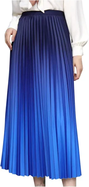 Long Skirts for Women Trendy High Waisted A Line Maxi Skirt Casual Gradient Flowy Pleated Vacation Boho Beach Skirt