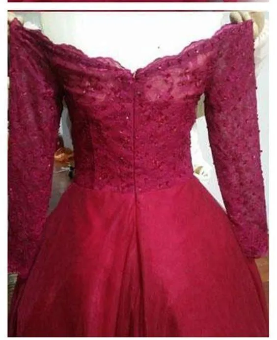 Long Sleeves Ball Gown Burgundy Quinceanera Dress Prom Dress PSK200
