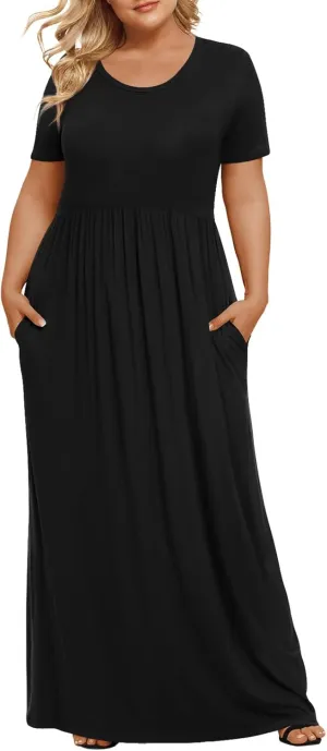 LONGYUAN Women's Plus Size Maxi Dresses for Curvy Women Summer Short Sleeve Casual 2025 Long Dress XL-6XL
