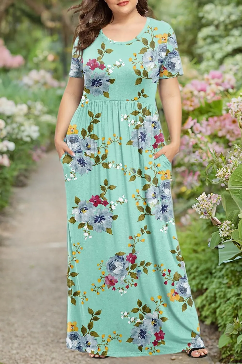 LONGYUAN Women's Plus Size Maxi Dresses for Curvy Women Summer Short Sleeve Casual 2025 Long Dress XL-6XL