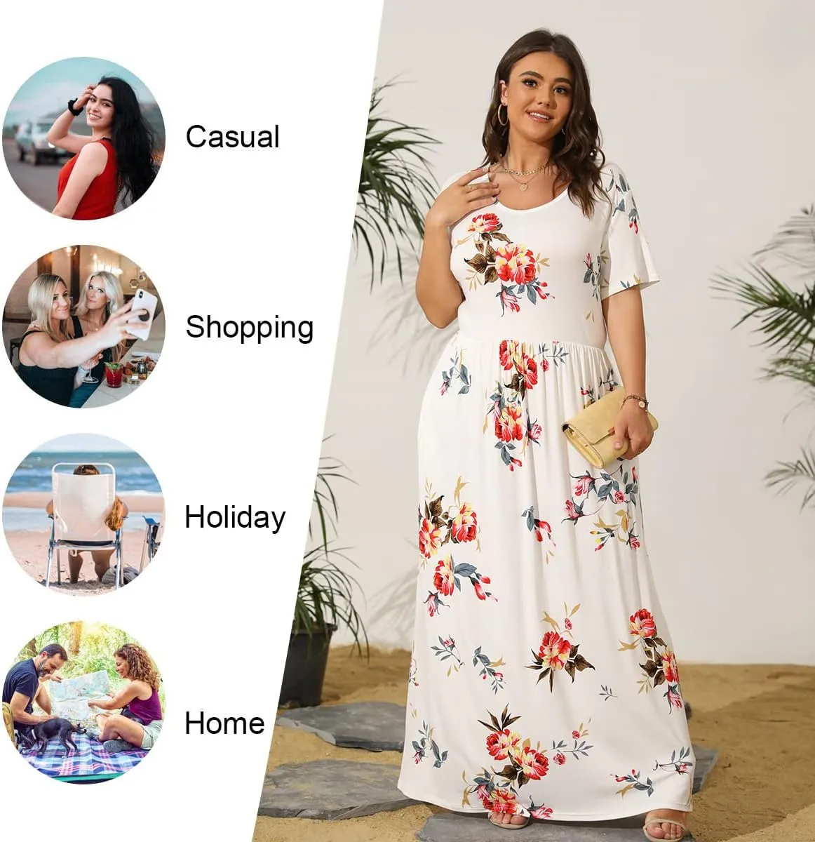 LONGYUAN Women's Plus Size Maxi Dresses for Curvy Women Summer Short Sleeve Casual 2025 Long Dress XL-6XL