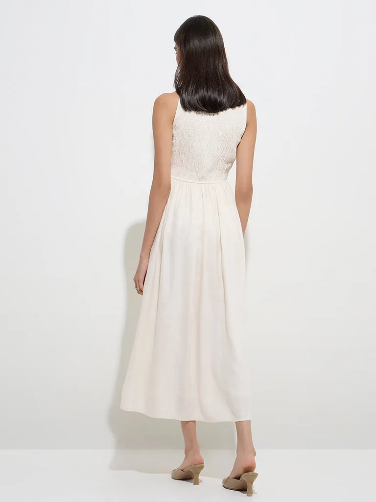 LOV Off-White Smocked A-Line Dress