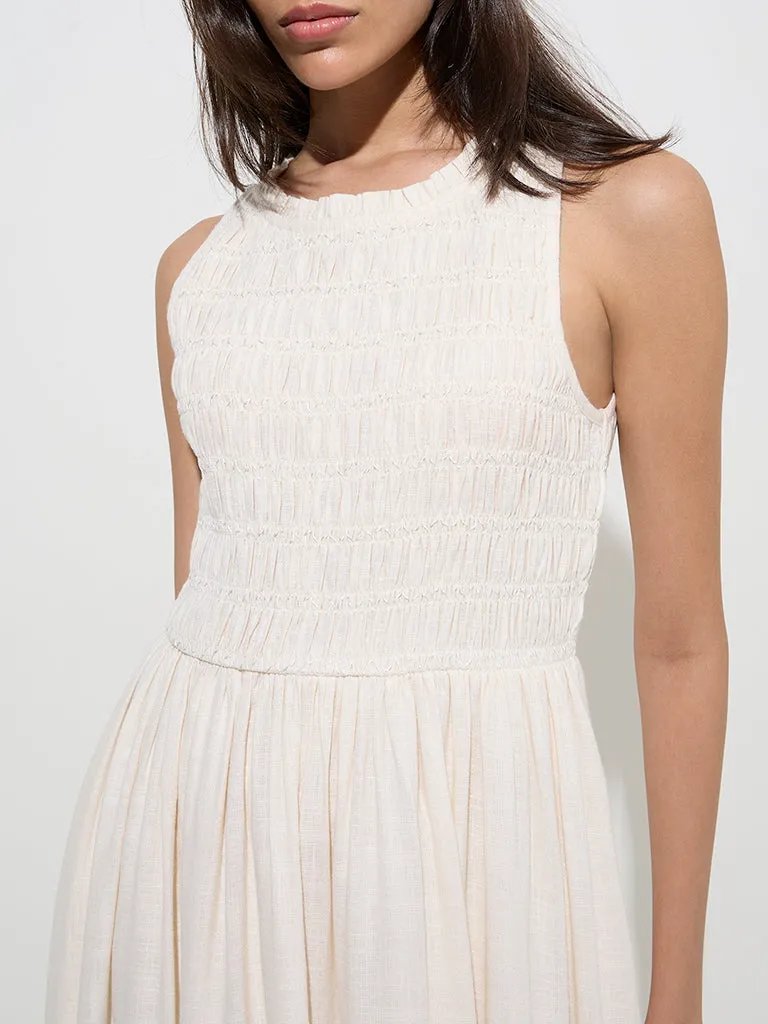 LOV Off-White Smocked A-Line Dress
