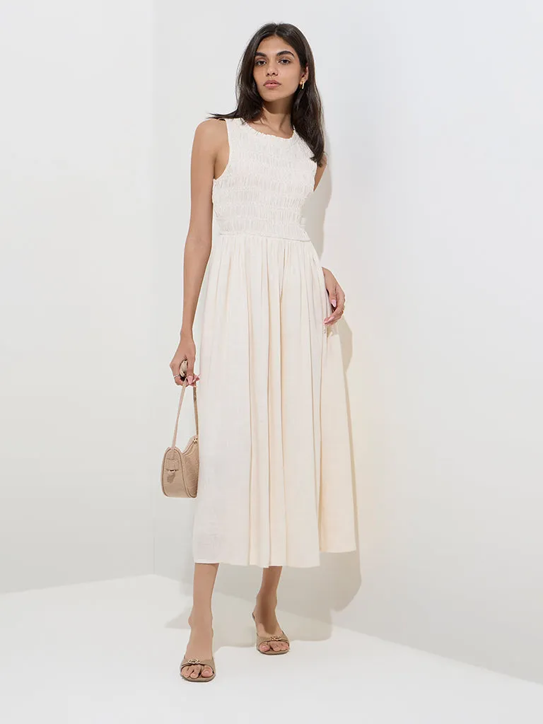 LOV Off-White Smocked A-Line Dress